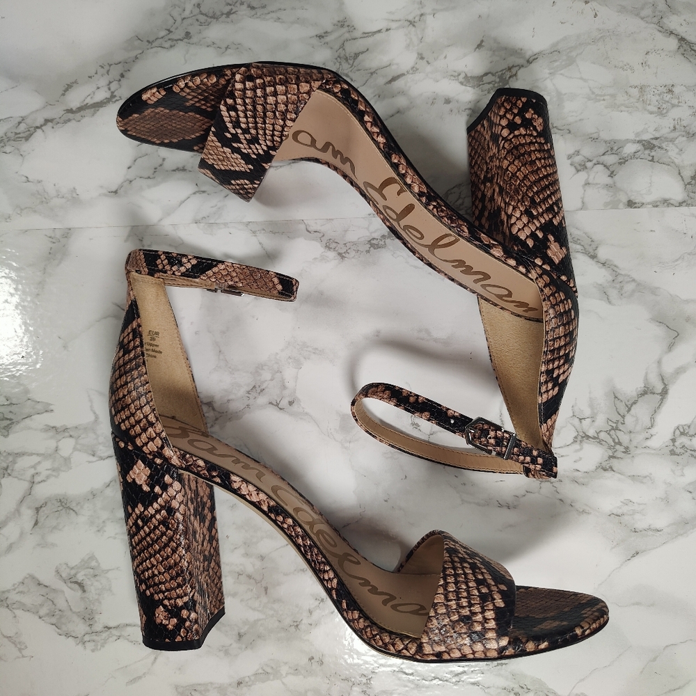 Sam Edelman Yaro Snakeskin Open Toe Heels Size 9 - Picture 4 of 8